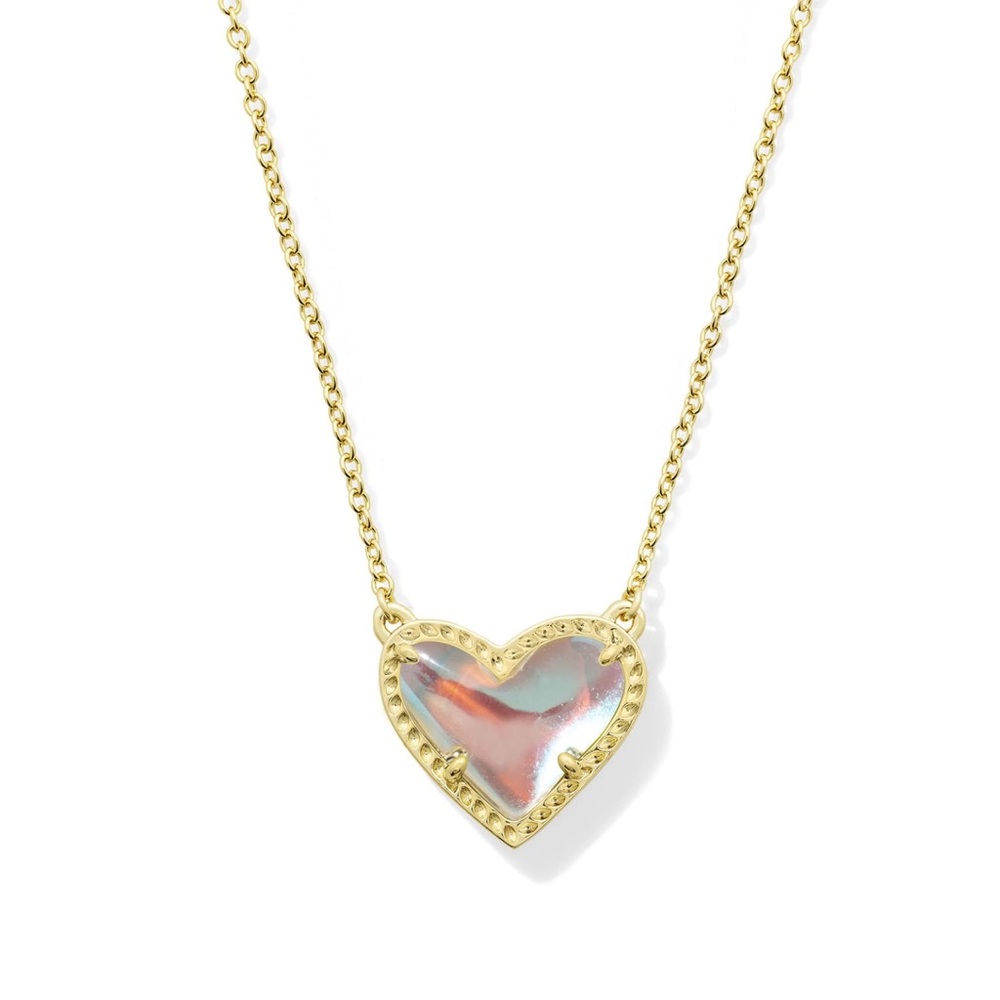 Kendra Scott Ari Heart Gold Pendant Necklace in Dichroic Glass